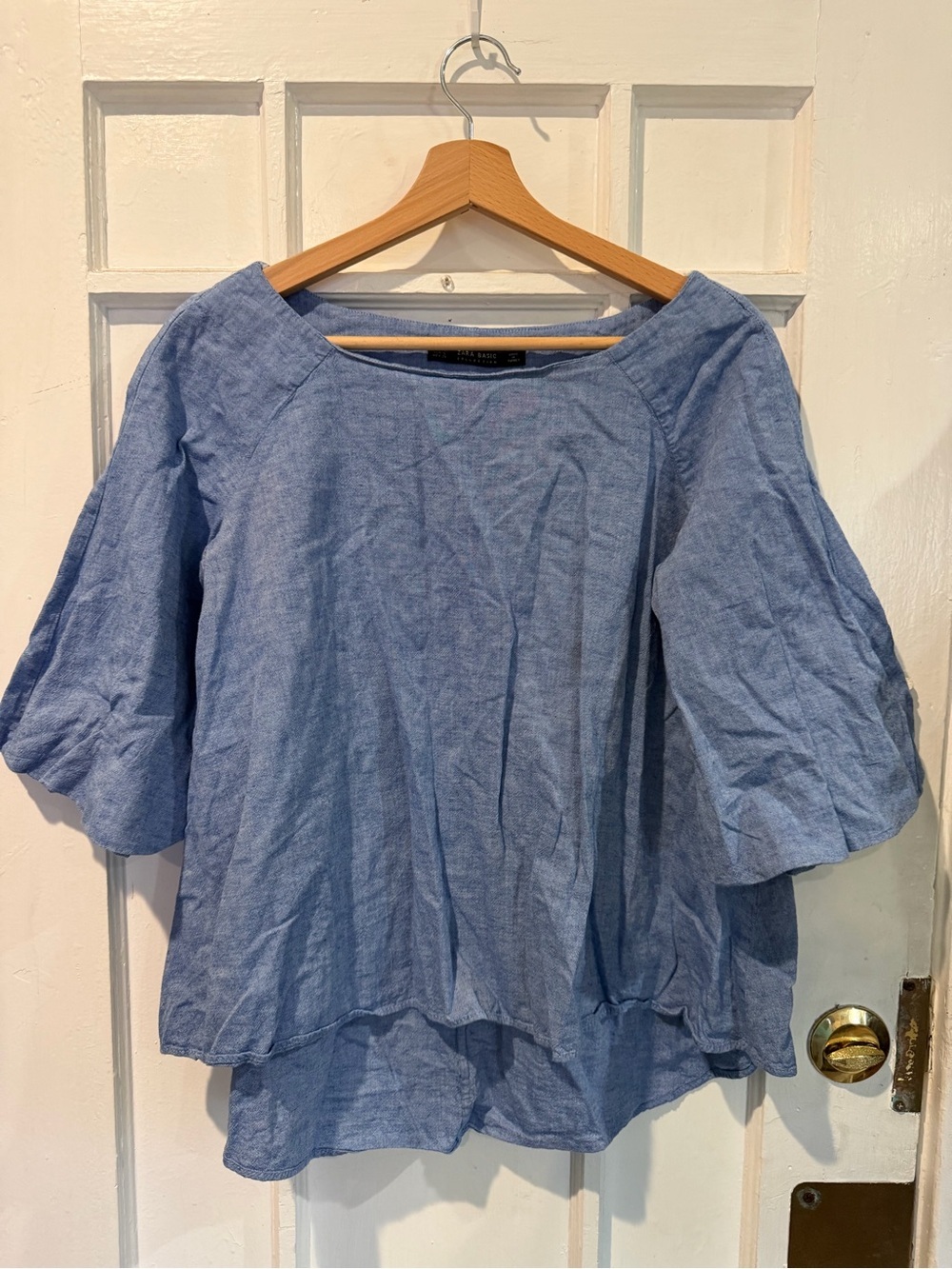 Zara Light Blue Linen-Blend Peasant Tunic